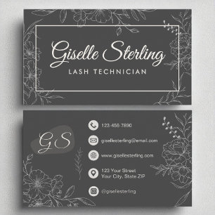 Lash Techniker Moody Charcoal Grau Floral Moderne Visitenkarte