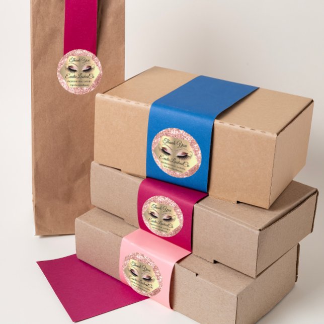 Lash Vielen Dank Makeup Artist Gold Eyes Rose Runder Aufkleber (Lash Thank YOU Makeup Artist Gold Eyes Rose Classic Round Sticker)