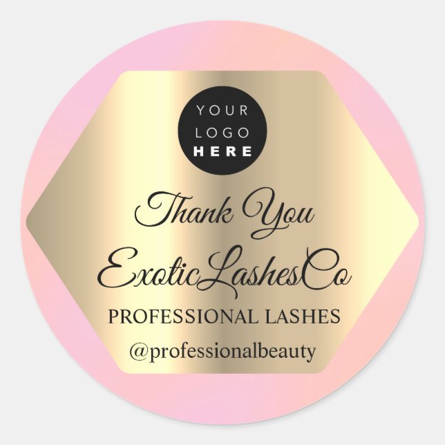 Lash Vielen Dank Makeup Artist Gold Logo Rosa Rose Runder Aufkleber (Vorderseite)