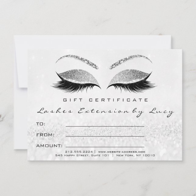 Lash White Silver Makeup Certificate Geschenk Glit (Vorderseite)
