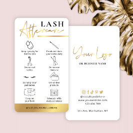 Lashes Aftercare Guide White & Gold Lash Salon Visitenkarte