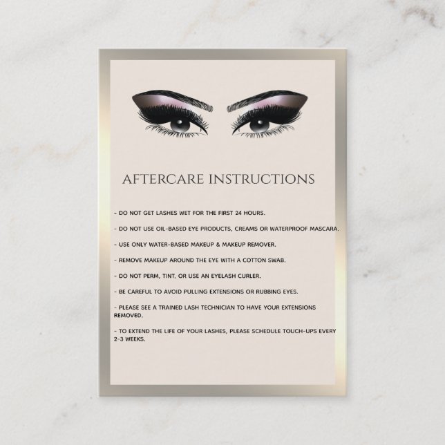 Lashes Aftercare Instructions - Luxus Visitenkarte (Vorderseite)