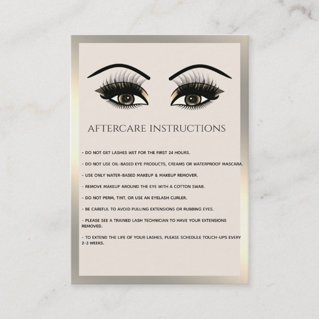 Lashes Aftercare Instructions - Luxus Visitenkarte (Vorderseite)