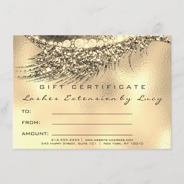Lashes Beauty Makeup Certificate Geschenk Gold Met (Vorderseite)