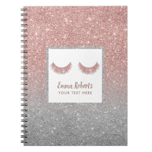 Lashes Beauty Rose Gold & Silver Glitzer Modern Notizblock