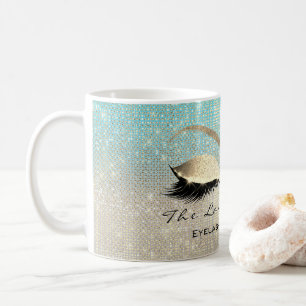 Lashes Beauty Studio Blue Gold Glitzer Kaffeetasse