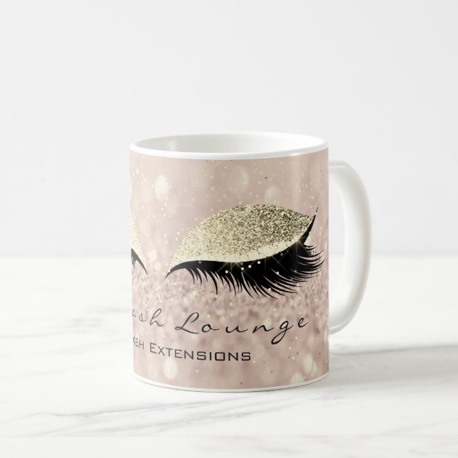 Lashes Beauty Studio Makeup Gold Glitzer Tasse (VorderseiteRechts)