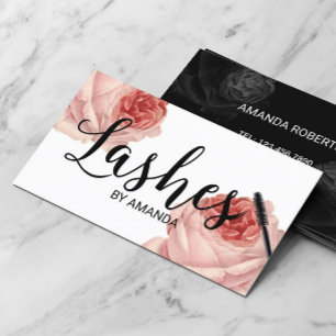 Lashes Black Script Vintag Floral Lash Extension Visitenkarte
