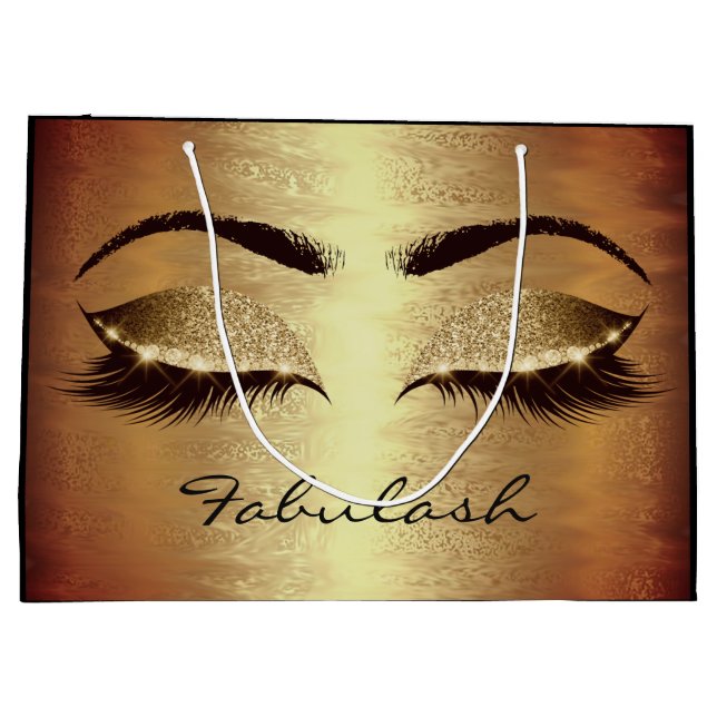 Lashes Bridal Eyes Gold Trend Glitzer Name Große Geschenktüte (Rückseite)
