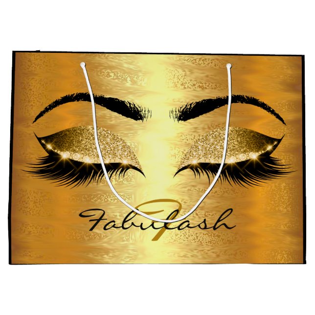 Lashes Bridal Eyes Golden Glitzer Name Monogram Große Geschenktüte (Rückseite)