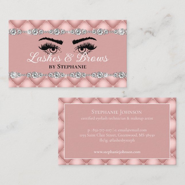 Lashes Brows Blush Pink Diamonds Tuflisch Glamour Visitenkarte (Vorne/Hinten)