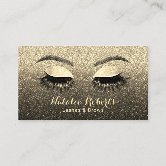 Lashes Brows Makeup Artist Black & Gold Glitzer Visitenkarte (Vorderseite)