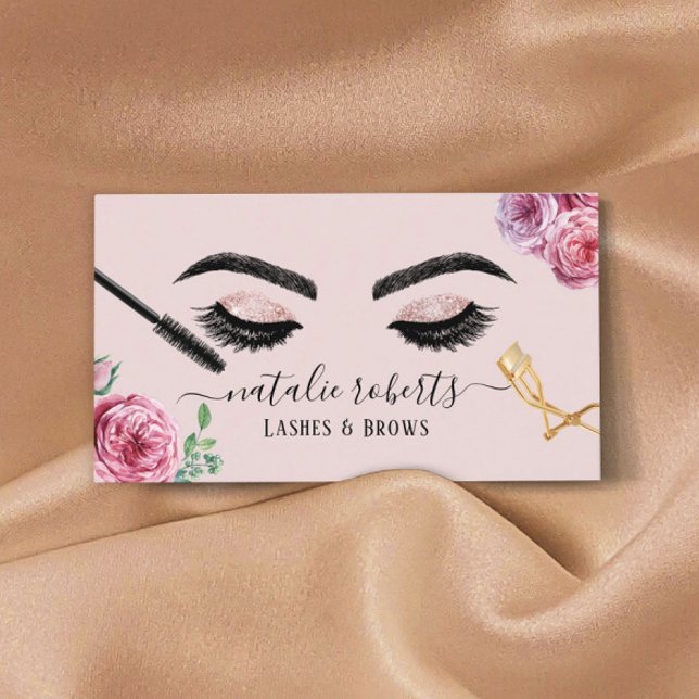 Lashes Brows Makeup Artist Blush Floral Eyelash Visitenkarte (Von Creator hochgeladen)