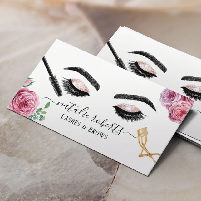 Lashes Brows Makeup Artist Elegantes florales Eyel Visitenkarte (Von Creator hochgeladen)