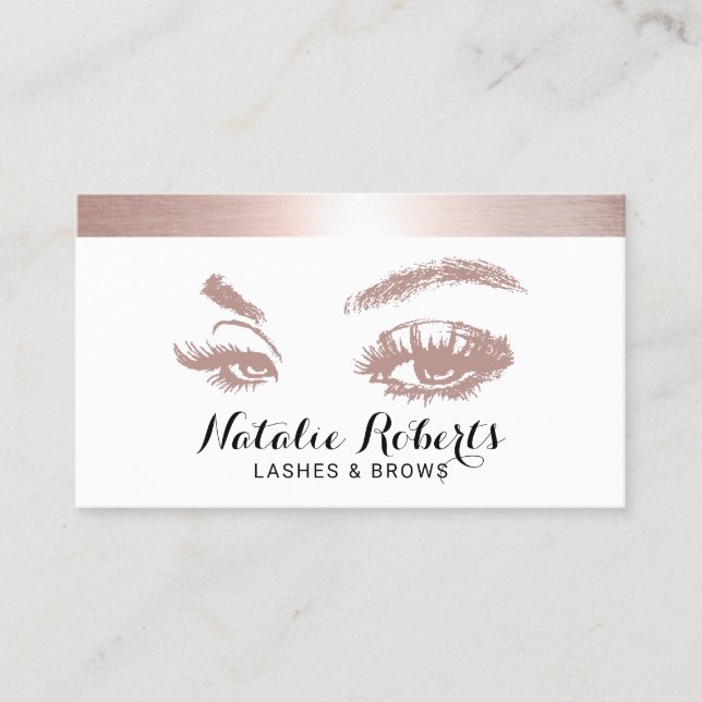 Lashes Brows Makeup Artist Trendy Rose Gold Border Visitenkarte (Vorderseite)
