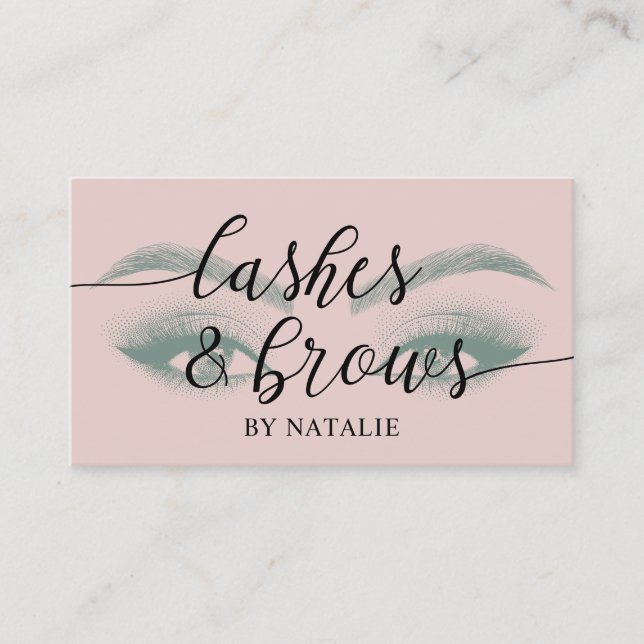 Lashes Brows Makeup Künstler Blush Pink Typografie Visitenkarte (Vorderseite)