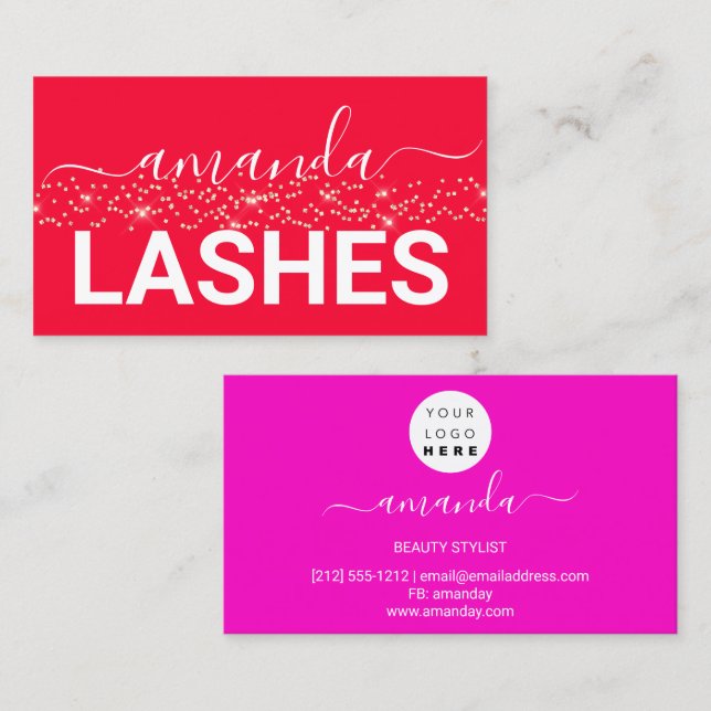 Lashes Brows Makeup Logo Gold Confetti Rosa Visitenkarte (Vorne/Hinten)
