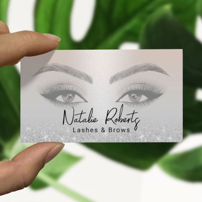 Lashes & Brows Microblading Eleganter Silber-Glitz Visitenkarte (Von Creator hochgeladen)