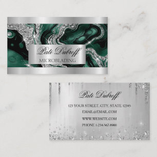 Lashes & Brows Microblading Pink & Silver Glitzer Visitenkarte