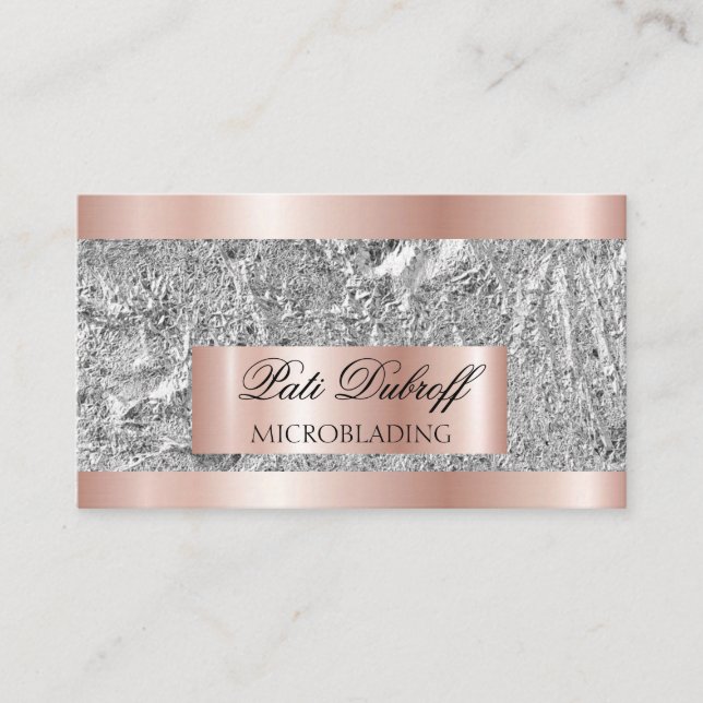 Lashes & Brows Microblading Pink & Silver Glitzer Visitenkarte (Vorderseite)