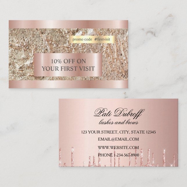 Lashes & Brows Microblading Pink & Silver Glitzer Visitenkarte (Vorne/Hinten)