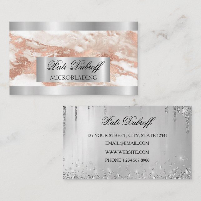 Lashes & Brows Microblading Pink & Silver Glitzer Visitenkarte (Vorne/Hinten)
