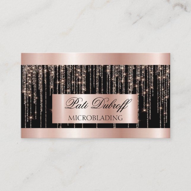 Lashes & Brows Microblading Pink & Silver Glitzer Visitenkarte (Vorderseite)