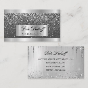 Lashes & Brows Microblading Pink & Silver Glitzer Visitenkarte