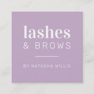 LASHES & BROWS moderner, minimalistischer lila Sch Quadratische Visitenkarte