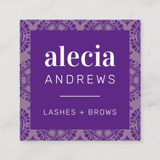 LASHES & BROWS Vintag elegante lila Lila Quadratische Visitenkarte (Vorderseite)