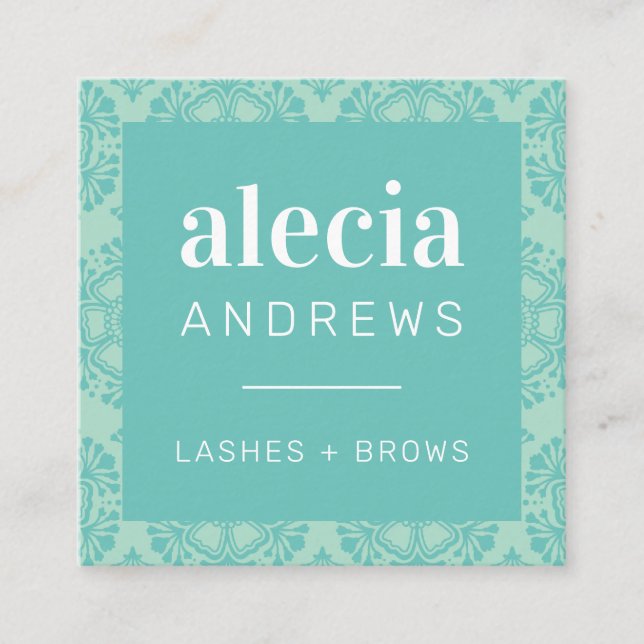 LASHES & BROWS Vintages, elegantes Jademinzgrün Quadratische Visitenkarte (Vorderseite)