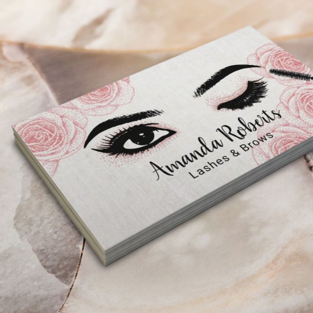Lashes Brows Wink Eye Vintag Blumenbeauty Salon Visitenkarte (Von Creator hochgeladen)