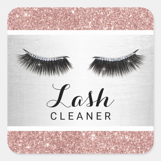 Lashes Cleaner Moderne Rose Gold Glitzer Makeup Quadratischer Aufkleber (Vorderseite)
