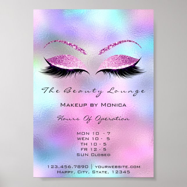 Lashes Die Öffnungszeiten der Beauty Pink Blau Poster (Vorne)
