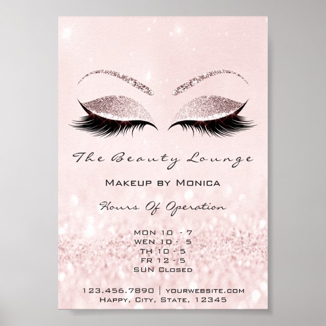 Lashes Die Öffnungszeiten Schönheitssalon Glitzer Poster (Vorne)