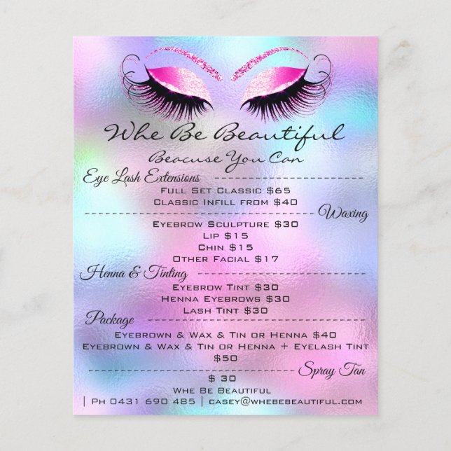 Lashes Extension Makeup Henn Price List Pink Flyer (Hinten)
