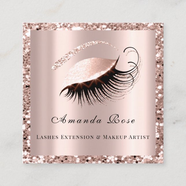 Lashes Extension Makeust Artist Beauty Rose Glitze Terminkarte (Vorderseite)