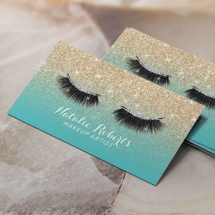 Lashes Eyelash Makeup Artist Aquamarin & Gold Glit Visitenkarte