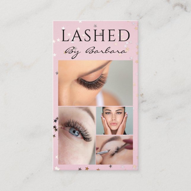 Lashes Eyelash Makeup Artist Pink Glitzern Salon Visitenkarte (Vorderseite)