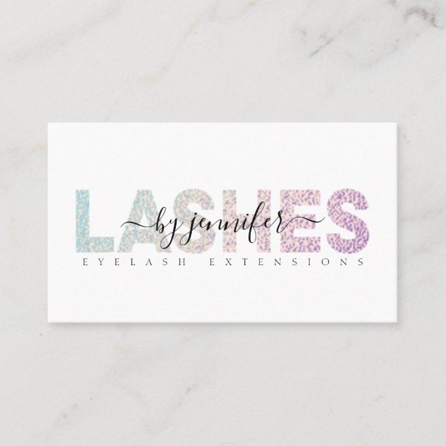 Lashes Eyelash Specialist Holographic Foil Script Visitenkarte (Vorderseite)