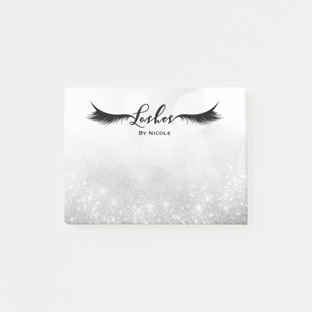 Lashes Eyelashes Silver Sparkle Glam Personalisier Post-it Klebezettel (Vorderseite)