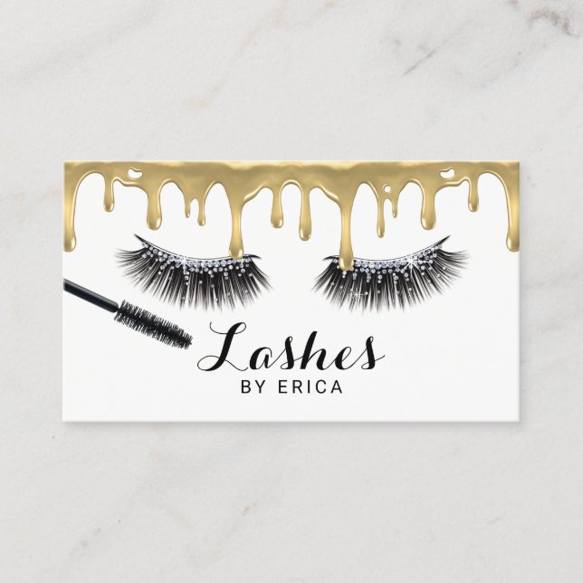Lashes Eyes Makeup Artist Gold Drips Eyelash Salon Visitenkarte (Vorderseite)
