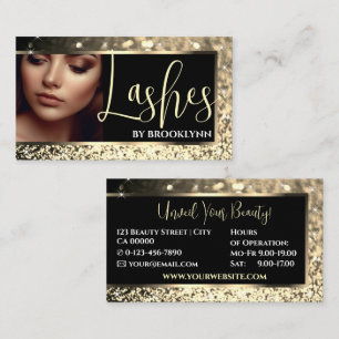 Lashes Fotovorlage Golden Sparkling Glitzer Visitenkarte