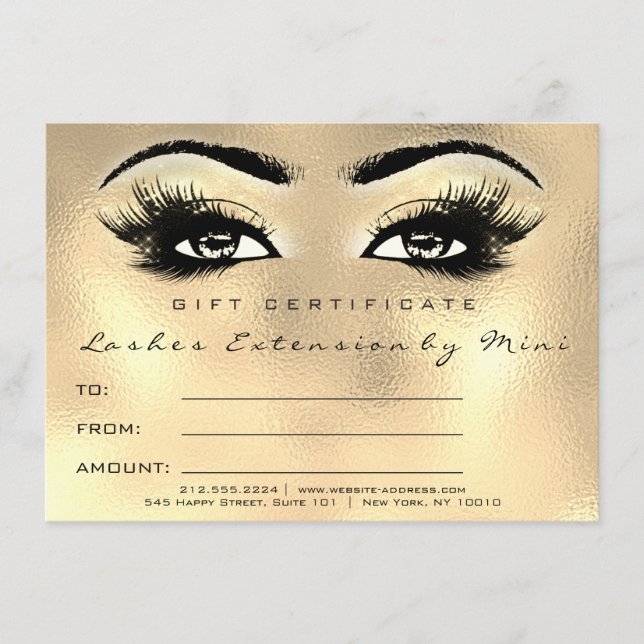 Lashes Glass Gold Makeup Certificate Geschenk (Vorderseite)