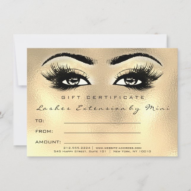 Lashes Glass Gold Makeup Certificate Geschenk (Vorderseite)