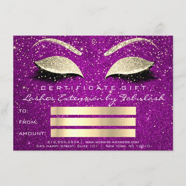 Lashes Gold Magenta Pink Makeup Zertifikat Geschen (Vorderseite)