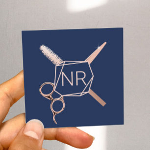 Lashes Haare Stylist Rose Gold Geometric Navy Blue Quadratische Visitenkarte