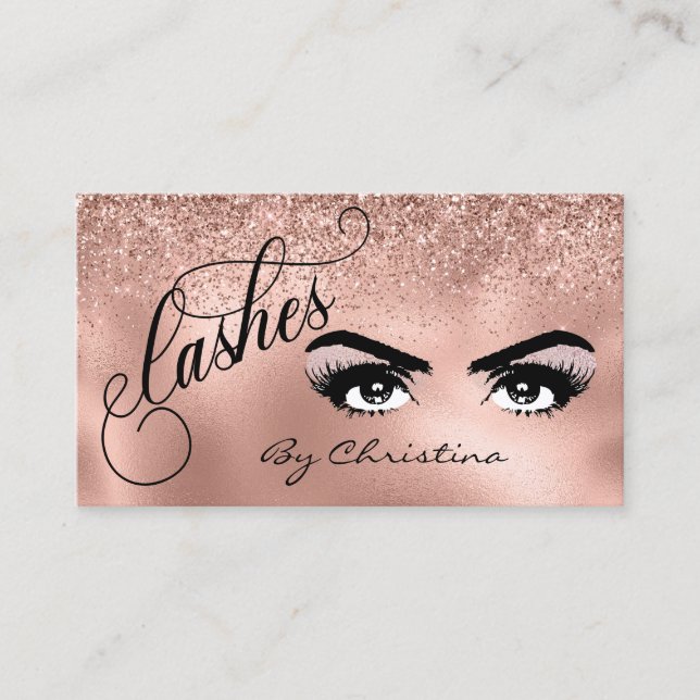 Lashes Handgeschriebene Rose Gold Eyelash Eyes Visitenkarte (Vorderseite)