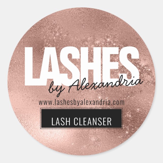 Lashes Lash Cleaner Rose Gold Sparkeln Glitzer Nam Runder Aufkleber (Vorderseite)