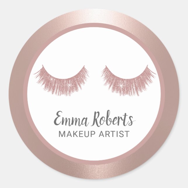 Lashes Makeup Artist Beauty Salon Blush Rose Gold Runder Aufkleber (Vorderseite)